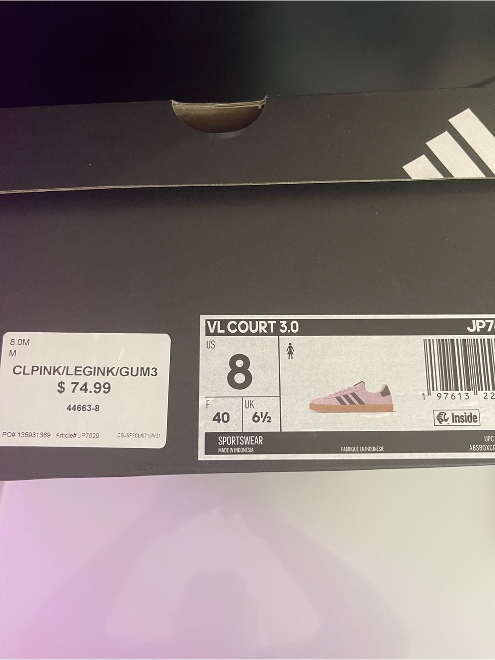 adidas VL Court 3.0 Pink with Gum Sole